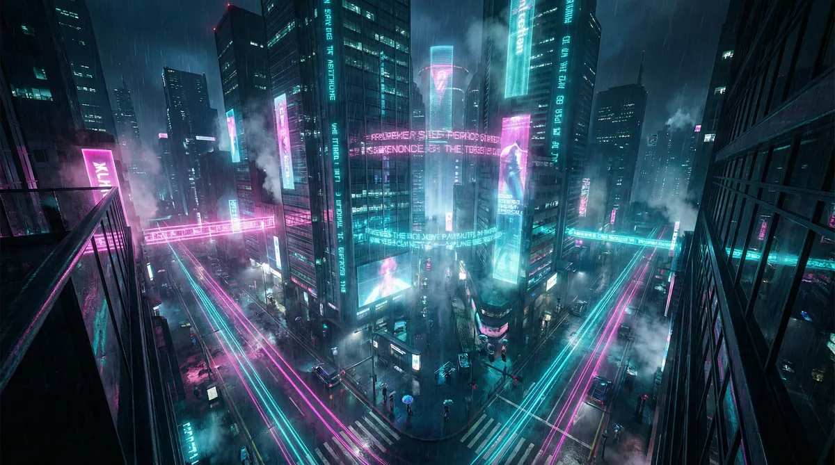 得闲炒饭 下载 竖屏短剧平台首页背景 - 赛博朋克都市夜景